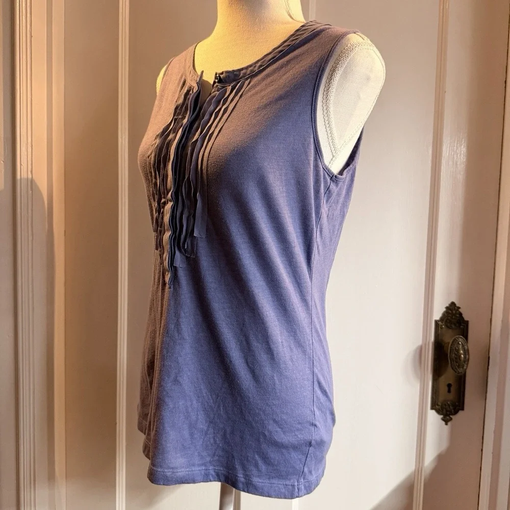 Gap Women's Ruffle Front Button Up Tank Top Blue Size M - Picture 4 of 7
